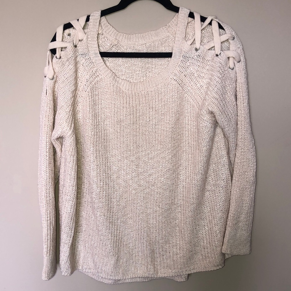 Rose/Beige Sweater with Shoulder Details